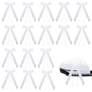 WUSJCOF 16 Pièces Noeud Voiture Mariage, Avec Cœur en Dentelle, Décoratif pour Mariage, Blanc, Antenne Faits Main Ruban Satin, pour Décoration Voiture, Deco Mariage, Ruban Voiture, Noël, Fête (Blanc) (NAROU DUTEN, neuf)