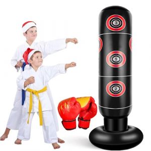 EQARD Sac de Frappe pour Enfants avec Gants De Boxe 160cm Sac De Boxe Gonflable pour Enfant Cadeaux pour Gar&ccedil;Ons Et Filles de 3 &agrave; 12 Ans pour Pratiquer Karat&eacute; Taekwondo MMA (Noir) (EQARD-EU, neuf)