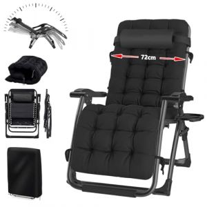 YOIZO Chaise Longue Pliante 72cm, Chaise Longue Jardin Exterieur, Fauteuil Relax Jardin, Transat Jardin Exterieur, pour Patio, Jardin, Plage, Piscine, avec Coussin 240 kg (Noire) (YOIZO【FR】, neuf)