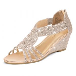 PIZZ ANNU Sandales Femme &Eacute;t&eacute; Compens&eacute;es &agrave; Plateforme Escarpins Strass Sandale &agrave; Talon Compens&eacute; Mode Confort pour Soir&eacute;e Mariage Chaussure Or Rose EU 36 (PIZZ ANNU-EU, neuf)
