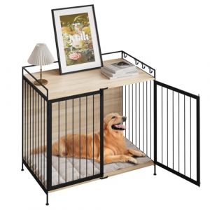 EUGAD Meuble Cage Chien, Cage Chien Interieur, 104cm Cage pour Chien avec Porte Verrouillable et Fonction Table d'Appoint, Moderne Caisse pour Chiens, Cage en Bois pour Chiens 104x92x60cm (Eugad, neuf)