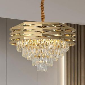 Schindora 60 Cm Moderne Lustre En Cristal Doré, Lustres Ronds Pour Salle à Manger K9, Luminaires Suspendus à 5 couches, Grand Lustre Encastré Pour Salon, EntréE, Hall D'EntréE, Escalier (Joeyhome, neuf)