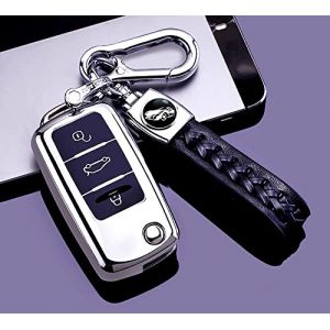 RXXR Coque clé de Voiture avec Porte Clés Compatible avec VW Volkswagen Golf 5 6 Polo Touran Touareg Passat MK6 Caddy Jetta Scirocco Skoda Seat, 3 Boutons étui pour Clé de Voiture (RXXR-EU, neuf)