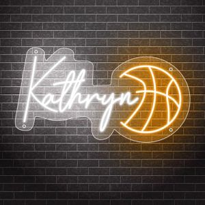 Enseigne au n&eacute;on de basket-ball personnalis&eacute;e pour le joueur de basket-ball mural LED N&eacute;on Lumi&egrave;re acrylique Nom Panneau lumineux Sport Ballon LED Lampe Anniversaire No&euml;l Basketball Cadeau (DXLIY, neuf)