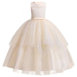 IWEMEK Enfant Fille Robe Ceremonie Mariage Longue Carnaval Tutu sans Manches Robes Bapteme de Communion d'anniversaire du Soir Communion Anniversaire F&ecirc;te Robe de Mari&eacute;e Champagne 160 (IWEMEK, neuf)