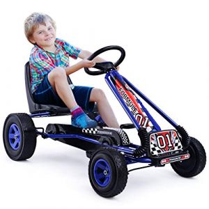 DREAMADE Kart à Pédale Enfant, Go-Kart d’Extérieur avec Charge Maximale 30KG, Siège Réglable, Frein, 4 Roues pour 3-6 Ans Enfants, Filles, Garçons (101 x 61 x 62 cm, Bleu) (DREAMADE, neuf)