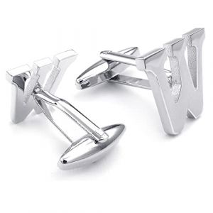 HONEY BEAR Bouton De Manchette La Lettre Alphabet Homme Chemise Poignet Col En Cadeaux de Mariage d'affaires (W Argent) (PINGFANG, neuf)