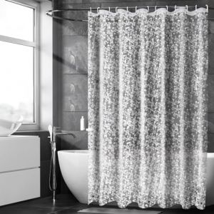 KUOGAS Rideau de Douche Anti-Moisissure 120x180 avec 3 Aimants Plus Puissants en Bas, Transparent avec Motif Galets 3D, Rideau De Douche en Plastique Eva ImperméAble pour Baignoire avec 12 Anneaux (DIMA BYTECORE, neuf)