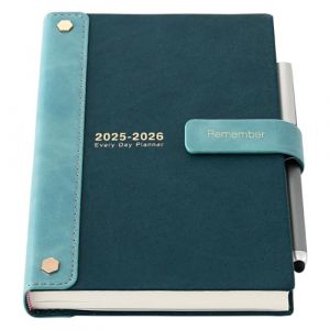 Mljtoyo Agenda académique 2025-2026 une page par jour 2025-2026 avec couverture rigide de juillet 2025 à juin 2026, planificateur quotidien et mensuel avec stylo, autocollants, poche intérieure, vert (Creative Life EU Store, neuf)