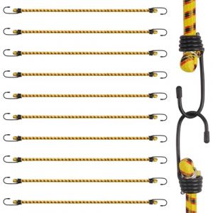 AWBEOT 10 Pcs 60 cm Tendeurs Elastique avec Crochets, Cordes &eacute;lastiques, Sangles &eacute;lastiques, Extenseur avec Crochet, Sandow Elastique Caoutchouc, Corde de Tension pour Bagage,Velo,Camping,Bache,Jaune (ruiquankai, neuf)