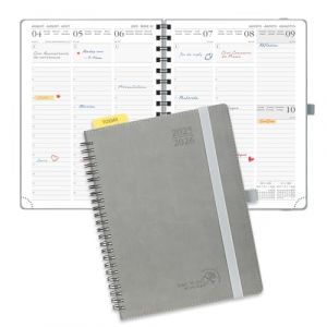 POPRUN Agenda 2025 2026 Semainier 22 x 16,5 cm D'Août 2025 à Déc 2026, Planner Vertical Scolaire 17 Mois avec Couverture Souple Spirale, Règle et signet, Papier 80g/m², Gris (Time Works Wonders, neuf)