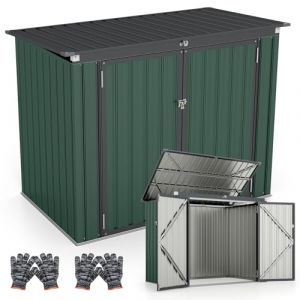 RELAX4LIFE Abri de Jardin M&eacute;tal Ext&eacute;rieur avec 2 Grandes Portes et Couvercle Relevable &agrave; 40&deg;, Remise de Stockage &agrave; Outils en Acier Galvanis&eacute; pour Poubelles V&eacute;los Outils 172X100X129 CM (Vert) (RELAX4LIFE, neuf)