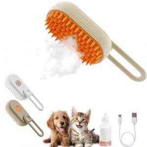 Brosse vapeur chat, poil court/long brosse chat, avec bouton de pulv&eacute;risation Brosse &agrave; USB Chat Rechargeable et s&eacute;rum sans lavage, pour Soin chats et chiens Massage (jaune) (Flanliy-EU, neuf)