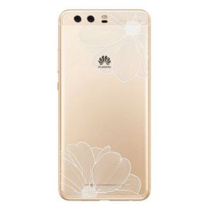 Huawei P10 NOVAGO Coque Souple Transparente avec Impression de qualité pour Huawei P10- Fleurs Haut Bas Blanches (NOVAGO-Vendeur PRO français, neuf)
