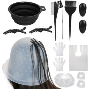 FICOFISE 12 Pcs Bonnet Meches Cheveux Trous Pr&eacute;-perc&eacute;s Kit Meche Blonde Cheveux Professionnel Kit Coloration Cheveux Bonnet pour Meches et Balayage Pour Femmes et Filles (FUNIANMAOYI, neuf)
