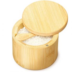 Pot &agrave; sel avec couvercle et cuill&egrave;re - Support pour flocons de sel de mer - Cave en bambou avec couvercle pivotant magn&eacute;tique - Bo&icirc;te de rangement pour &eacute;pices pour comptoir - Poivri&egrave;re (Mendota Merchants LLC, neuf)