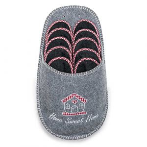 UMOI - Pantoufles pour invit&eacute;s antid&eacute;rapantes Home Sweet Home avec broderie sophistiqu&eacute;e, antid&eacute;rapant, Pantoufles de feutre pour femme, homme 5 paires 5 tailles diff&eacute;rentes (UMOI, neuf)