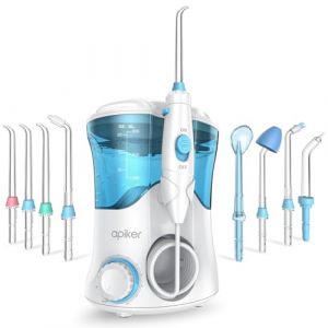 Apiker Jet Dentaire Hydropulseur 10 Pression – Hydropulseur Dentaire Puissant 8 Düsen – Water Flosser 600ml IPX7 – Detartreur Dentaire und Irrigateur Dentaire Électrique für Familien, Blanc (APK Team, neuf)