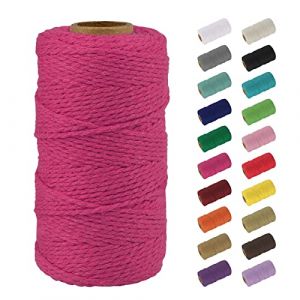 Uiopa Macrame Corde 2mm x 100m, Naturel Fil Macramé Fil de Coton Ficelle Corde, DIY Cordelette pour Tressée, Tapisserie de Plante, Tenture Murale, Cadeau Décoration, Emballage (Rose Rouge) (XEYUAN, neuf)