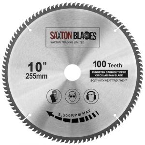 Saxton TCT Lame de scie circulaire à bois 255 mm x 30 mm alésage x 100 dents Compatible avec Bosch, Makita, Dewalt (saxton trading, neuf)