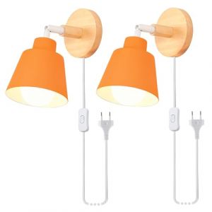 iDEGU 2 Pack Appliques Murales Rétro Vintage E27 Luminaire Industriel en Bois et Métal Réglable Lampe Murale Interieur avec Prise et Interrupteur Applique Moderne pour Chambre Salon Café (Orange) (IDEGU, neuf)