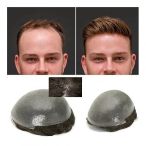 Toupet pour hommes Peau Pu avec noeuds cheveux humains toupet hommes perruque 0.06mm noeud m&acirc;le cheveux proth&egrave;se toupet hommes syst&egrave;me de remplacement de cheveux for hommes Perruques(Beige Blonde,7x9) (birene, neuf)