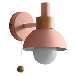 Appliques murales avec interrupteur &agrave; tirette, bois massif Macaron Applique murale de chevet Appliques murales pour le salon All&eacute;e Chambre d'enfant pour enfant (Pink) (There's a bright future for everyone, neuf)