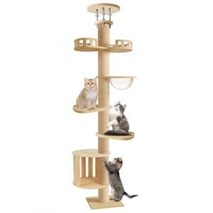 Arbre a Chat du Sol au Plafond, Arbre &agrave; Chat de Hauteur R&eacute;glable de 2,95 &agrave; 3,1 m, Griffoir pour Chats avec Tour &agrave; 6 Niveaux avec 7 Poteaux &agrave; Griffer en Sisal, Grand Cat Tree (Jaune-A) (DAVID MARKET SHOP, neuf)