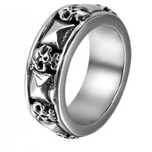 JewelryWe Bijoux Bague Homme Gothique Tribal Tête de mort Acier Inoxydable Anneaux Fantaisie pour Homme Couleur Noir Argent Avec Sac Cadeau(Taille de Bague 57) (JewelryWe Bijoux, neuf)