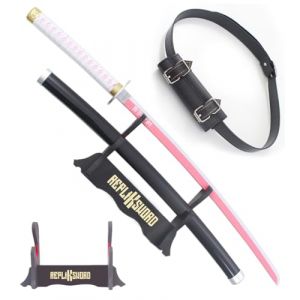 Demon Slayer Katana Kanao en Bois Lame en Bois Sabre Kanao Tsuyuri Epee en Bois Kimetsu No Yaiba Sabre Cosplay + Presentoir en Bois Inclus + Ceinturon Noir Porte Epee (Repliksword, neuf)