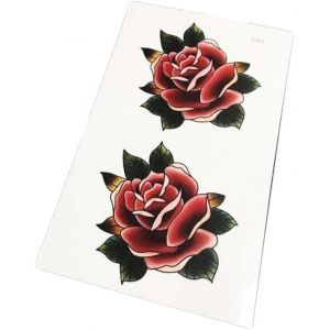 Maquillage de tatouage,tatouage temporaire, Beaux autocollants de tatouage, 2 feuilles d'autocollants de tatouage temporaire Rose rouge, couverture de cicatrice de dos de main, faux tatouages ​​de Sty (DXHRY, neuf)