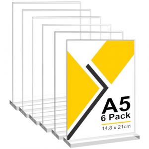 Lot de 6 Porte affiche en Acrylique A5, Forme en T Support Double Face Vertical Transparent, Cadre Photo en Plastique, Affichage de Menu Presentoir pour Réception, Bureau, Magasin, Restaurant, Hôtel (DESA NEGRILA SHOP S.R.L., neuf)
