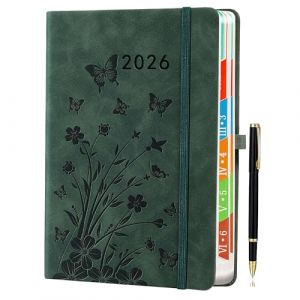 2026 Agenda Jour par page, A5 (vert de mer) : Agenda par jour de janvier à décembre, agenda quotidien et mensuel avec onglets mensuels colorés,design floral, porte-stylo élastique,vert de mer. (ZT BenYu, neuf)