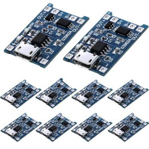 VISSQH 10 pcs 18650 Module de Chargeur de Batterie au Lithium, Module de Batterie au Lithium Chargeur Micro USB 5V 1A, avec Double Fonction de Protection 18650 Module de Charge (VISSQH, neuf)