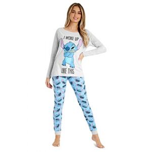 Disney Pyjama Femme Hiver, Pyjama Stitch, Ensemble de Pyjama Long, V&ecirc;tements de Nuit Femme Fille Ado Tailles S-XL (Gris/Bleu Stitch, XL) (Get Trend., neuf)