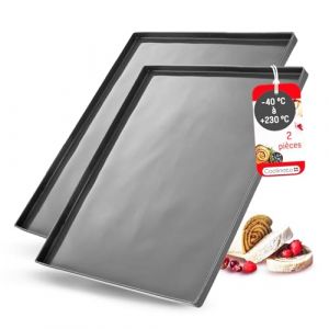 Coolinato - Set de 2 tapis de cuisson silicone platine avec rebord gris - Plaque pour le four 36,5x27x1cm avec protection anti-d&eacute;bordement r&eacute;sistant jusqu'&agrave; 230&deg;C & antiadh&eacute;sif incl. 4 recettes (Culinarta GmbH, neuf)