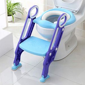 Glit Si&egrave;ge de Toilette Enfant, Si&egrave;ge Toilette avec Marches, Coussin Doux et &eacute;chelle, R&eacute;ducteur de Toilette B&eacute;b&eacute; Pliable et R&eacute;glable en Hauteur, Adaptateur Toilette Enfant de 1 &agrave; 7 ans (Bleu-Violet) (hlang EU, neuf)