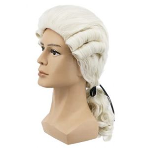 Yuehong Perruque Homme Longue Boucl&eacute;e Beige de Juge et Avocat Si&egrave;cle 18 Gentleman Colonial Costume Cheveux avec Fibres Synth&eacute;tiques R&eacute;sistantes &agrave; la Haute Temp&eacute;rature (Beige) (zhuoliu EU, neuf)