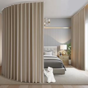 BTTO Cloison de Separation Interieur, Cloison Amovible Rideau Separateur avec Rail et Crochets, Paravent Interieur Occultants Thermique Montage au Plafond, pour Salon Bureau, Kaki, L254 x H274cm (MOCHENGDIANZI, neuf)