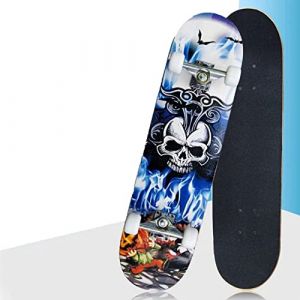 Skateboard Complet pour Enfants, Adolescents et Adultes, débutants, Double Kick Maple Deck Concave Cruiser Skateboard avec Outil en T,79 * 19.5 * 9.5cm (Motif tête de Mort) (Hechheu, neuf)