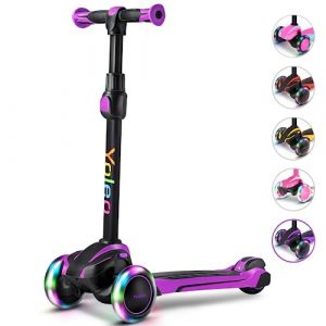 YOLEO Trotinette Enfant 3 Roues de 3 À 12 Ans Trottinette Pliable Ajustable sur 4 Niveaux pour Filles et Garçons, Cadeau Noël Anniversaire, Jouet Idéal Violet 58.5x24.5x16.4cm (BayTech EU Supplies, neuf)