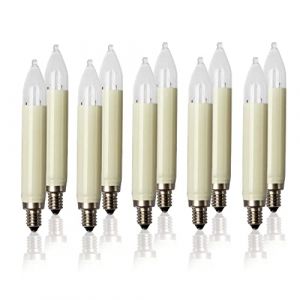 Hellum 901016 - Lot de 10 bougies de rechange 8 V, 3 W pour guirlande ou arc-boutant de 30 points lumineux - Pour sapin de No&euml;l - Pour int&eacute;rieur et ext&eacute;rieur - Ampoule E10, 8 V, 3 W, 22 lumens (Hellum Direkt, neuf)