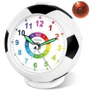 Ayybboo Réveil Enfant Football Garçon Fille,Horloge Pédagogique Analogique Silencieux sans Tic-Tac avec Veilleuse,Snooze et Design Antidérapant,Idée Cadeau Éducatif 5-12 Ans (Noir) (Weichao-Direct, neuf)