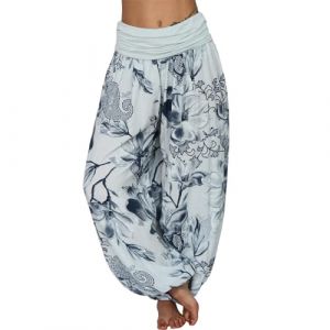 Pantalon Fluide Femme &Eacute;t&eacute; Boho Harem Pantalon D&eacute;contract&eacute; Taille Haute Pant Longue Floral Imprimer &Eacute;lastiqu&eacute;e Taille Pants Baggy L&eacute;ger Pantalons Yoga Plage Sarouel avec Poches (Anglekie, neuf)