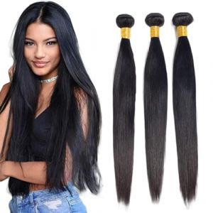 AiPliantfis Bundles Human Hair Bundles Straight Tissage Cheveux Humain Tissage Bresilien Hair Bundles Remy Hair Double Weft Hair Human Hair Extensions for Black Woman 18 20 22 Pouce (GongBei Hair, neuf)
