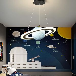 Kikioo Lustre en Verre pour Chambre d'enfant Planet Creative Planet Garçons Filles Lustre en Verre, Space Planet Chambre d'enfant Lampes suspendues au Plafond-Tricolore Bleu Clair (Yongxinghui store, neuf)