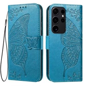 EASSGU Coque pour Samsung Galaxy S24 Ultra (6.8" inches) Etui Flip Magn&eacute;tique avec 3 Fentes pour Cartes 1 Portefeuille, Housse - Bleu (EASSGU, neuf)