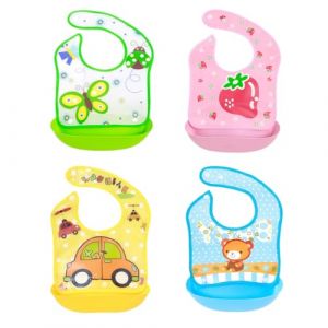 4 Pi&egrave;ces Bavoirs B&eacute;b&eacute; Imperm&eacute;able en Coton Doux, avec Boutons R&eacute;glables pour Enfants de 0 &agrave; 3 Ans - Id&eacute;al pour Repas, Jeux et Rot - 35x23cm - Bleu, Jaune, Rose, Vert (Stazsd, neuf)
