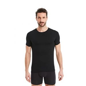 FINN Maillot de corps business &agrave; manches courtes avec col rond - Sous-v&ecirc;tement pour homme en tissu modal Lenzing&reg; original - Le t-shirt parfait sous chemise et costume, Noir , M (FINN Design, neuf)