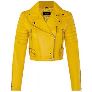 Infinity Leather Veste Courte Pour Dames Jaune Body Court Top Gothique Chic Motard Veste en Cuir V&eacute;ritable M (Infinity Leather Collection, neuf)